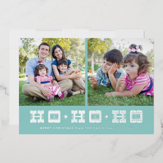 Folie Typografisch Ho Ho Holiday Kaart - Blauw (Envelop)