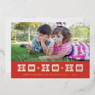 Folie Typografische Ho Ho Ho Kerstkaart - Rood Uitnodiging