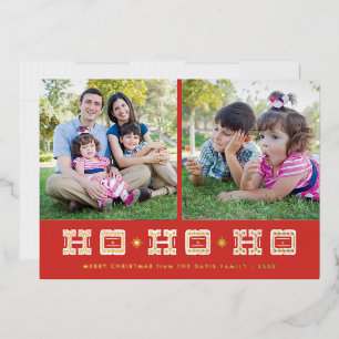 Folie Typografische Ho Ho Ho Kerstkaart - Rood Uitnodiging