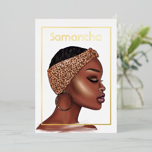 Folie van Black Woman Birthday Party Folie Uitnodiging (Staand Voorkant)