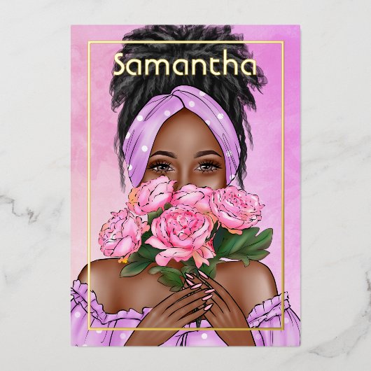 Folie van Black Woman Birthday Party Uitnodiging (Voorkant)