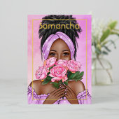 Folie van Black Woman Birthday Party Uitnodiging (Staand Voorkant)