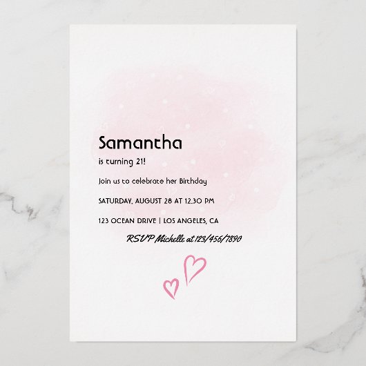 Folie van Champagne Birthday Party Folie Uitnodiging (Achterkant)