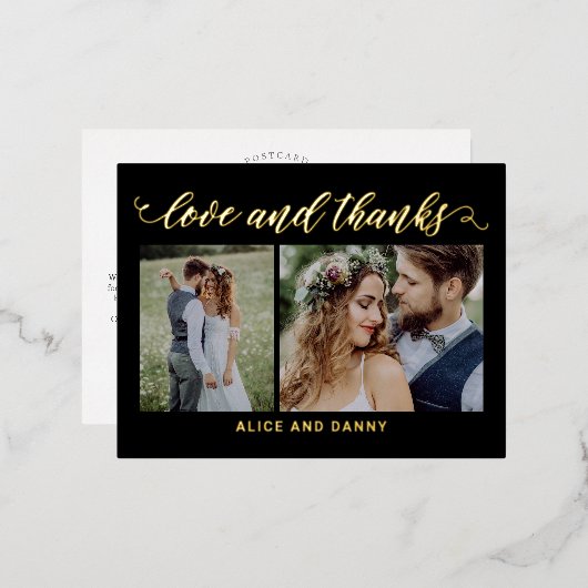 Folie van dankbare liefde Hartelijk dank Briefkaar Folie Feestdagen Briefkaart (Voorkant / Achterkant)