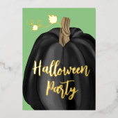 Folie van Green Gold Script Pumpkin Halloween Part Folie Uitnodiging (Voorkant)