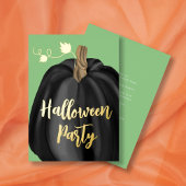 Folie van Green Gold Script Pumpkin Halloween Part Uitnodiging