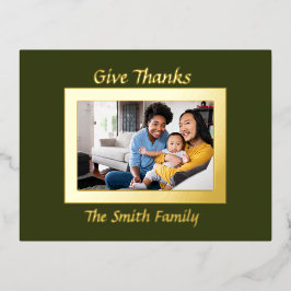 Folie van groene en gouden foto-Thanksgiving Feestdagen Briefkaart