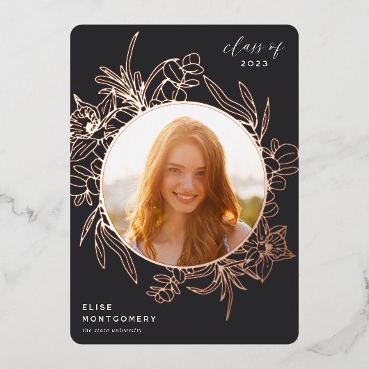 Folie van houtskool Fotoaankondiging Afstuderen Folie Uitnodiging (Voorkant)