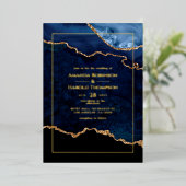 Folie van Navy Blue en Gold Agate Wedding Folie Uitnodiging (Staand Voorkant)