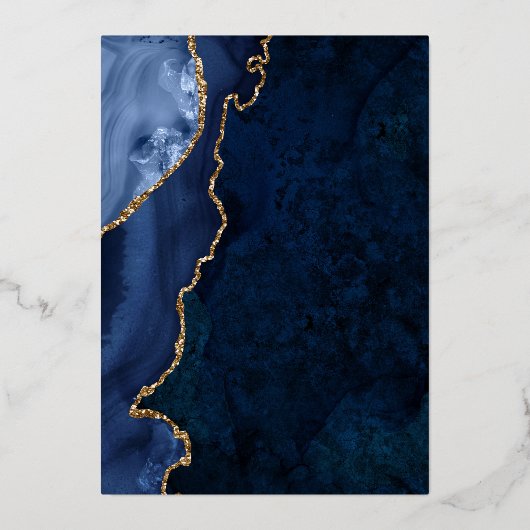 Folie van Navy Blue en Gold Agate Wedding Folie Uitnodiging (Achterkant)