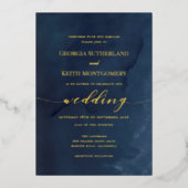 Folie van Navy Blue en Gold Elegant Wedding Folie Uitnodiging (Voorkant)