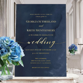 Folie van Navy Blue en Gold Elegant Wedding Folie Uitnodiging