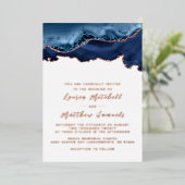 Folie van Navy Blue en Roos Gold Wedding Folie Uitnodiging (Staand Voorkant)