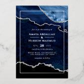Folie van Navy Blue en Silver Agate Wedding Folie Uitnodiging (Voorkant)