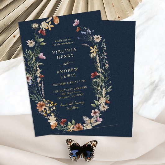 Folie van Navy Boho Gold Wedding Folie Uitnodiging