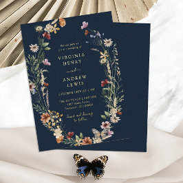 Folie van Navy Boho Gold Wedding Uitnodiging