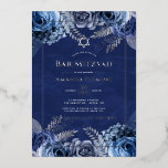 Folie van Navy en Silver Floral Bat Mitzvah Folie Uitnodiging<br><div class="desc">Koel waterverf floral Bat Mitzvah in accenten van marineblauw en zilver die aanpasbaar zijn aan de specificaties van uw gebeurtenis.</div>