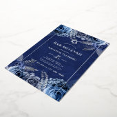 Folie van Navy en Silver Floral Bat Mitzvah Uitnodiging (Gedraaid)
