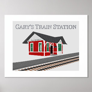 Folie van Railroad Train Depot-tekst op top Print