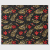 Folie van Red Fern Bunch Floral Glitter Gold Black Cadeaupapier (Vlak)