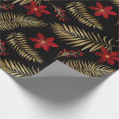 Folie van Red Fern Bunch Floral Glitter Gold Black Cadeaupapier (Hoek)