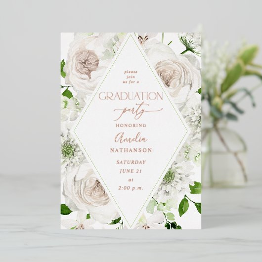 Folie van White Floral Gradual Party Folie Uitnodiging (Staand Voorkant)