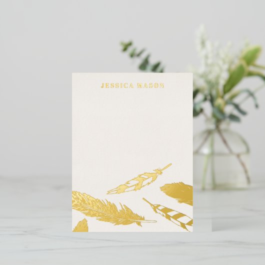 Folie veren Draaikaartje voor schrijfpapier - Beig Folie Uitnodiging Briefkaart (Staand Voorkant)