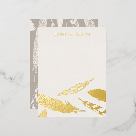 Folie veren Draaikaartje voor schrijfpapier - Beig Folie Uitnodiging Briefkaart (Voorkant / Achterkant)