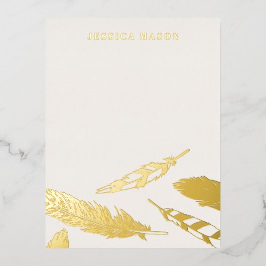 Folie veren Draaikaartje voor schrijfpapier - Beig Folie Uitnodiging Briefkaart (Voorkant)