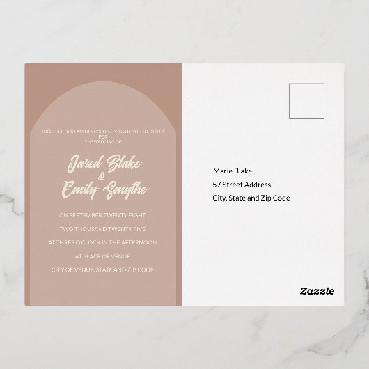 Folie verlaat Soft Mocha Wedding Invitation Briefk Folie Uitnodiging Briefkaart (Achterkant)