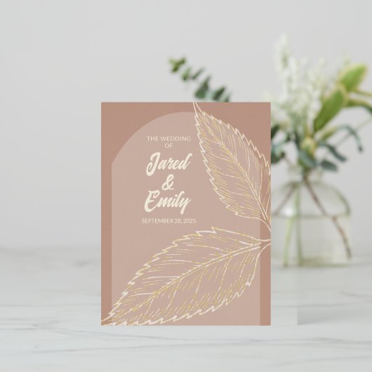 Folie verlaat Soft Mocha Wedding Invitation Briefk Folie Uitnodiging Briefkaart (Staand Voorkant)