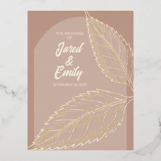 Folie verlaat Soft Mocha Wedding Invitation Briefk Folie Uitnodiging Briefkaart (Voorkant)
