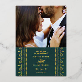 Folie Versierde Kaart Save the Date Kaart - Teal