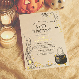 Folie Vintage Halloween Baby Is Brewing Baby Showe Uitnodiging