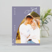 Folie Violet Arch Leaf Foto Save the Date Kaart (Staand Voorkant)