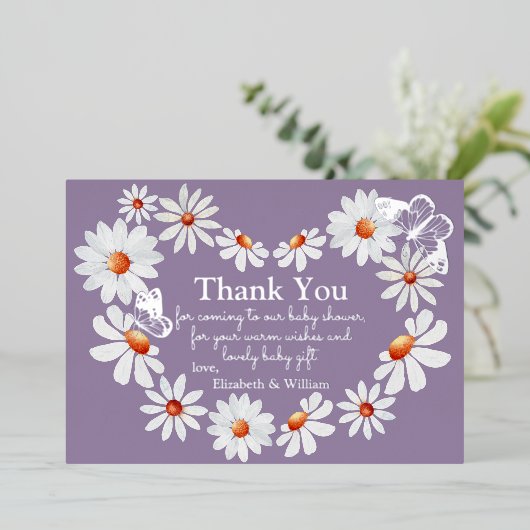 Folie vlinder en waterverf madelief Bedankt Folie Uitnodiging (Staand Voorkant)