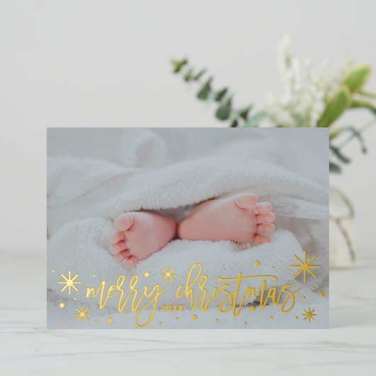 Folie voor baby van MerryKerstfeestdag Folie Feestdagenkaart (Staand Voorkant)