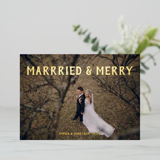 Folie voor gehuwd en bruin goud - Dank je wel Folie Feestdagenkaart (Staand Voorkant)