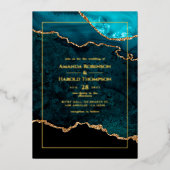 Folie voor Turquoise en Gold Agate Wedding Folie Uitnodiging (Voorkant)