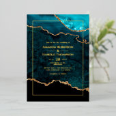 Folie voor Turquoise en Gold Agate Wedding Folie Uitnodiging (Staand Voorkant)