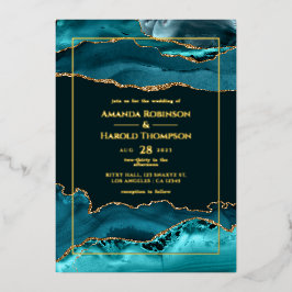 Folie voor Turquoise en Gold Agate Wedding Folie Uitnodiging