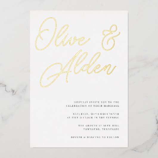 Folie voor zwart en gouden overmaatse scriptweduwe folie uitnodiging (Voorkant)