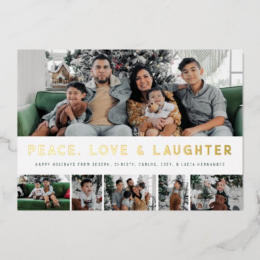 Folie Vrede, Liefde & Lachen MultiPhoto Vakantie Feestdagenkaart (Voorkant)