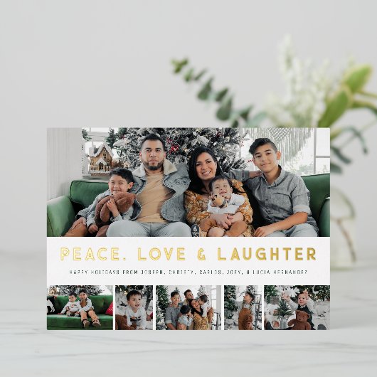 Folie Vrede, Liefde & Lachen MultiPhoto Vakantie Folie Feestdagenkaart (Staand Voorkant)