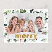 Folie vrolijk feestelijk groen gepersonaliseerde f feestdagenkaart (Voorkant)