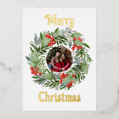 Folie Vrolijk Kerstfeest Kaart Foto in Krans Goud (Voorkant)