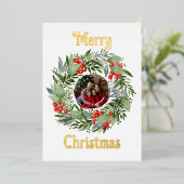 Folie Vrolijk Kerstfeest Kaart Foto in Krans Goud (Staand Voorkant)