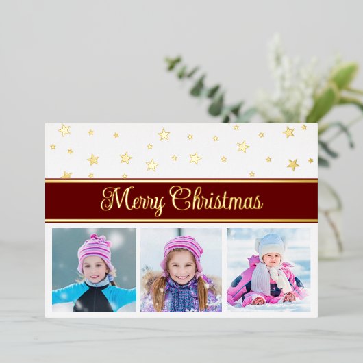 Folie Vrolijke Kerstmis Foto's en Sterren Folie Feestdagenkaart (Staand Voorkant)