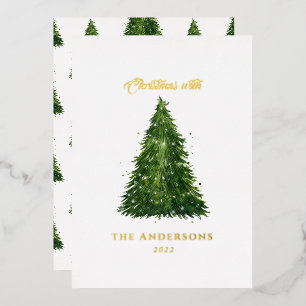 folie waterverf tree kerstmis met vakantie feestdagenkaart