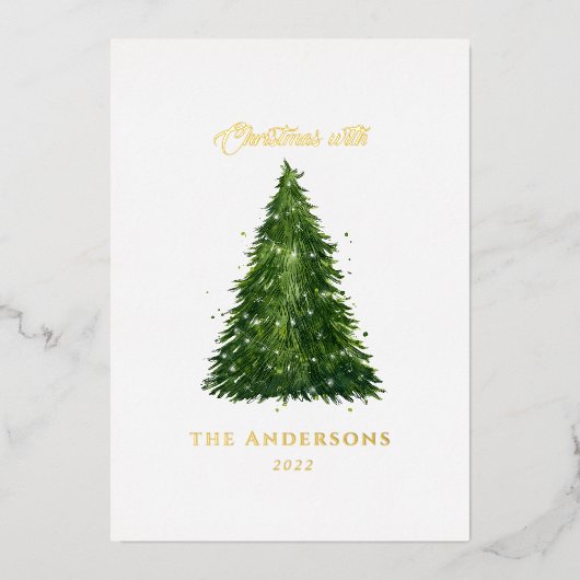 folie waterverf tree kerstmis met vakantie folie feestdagenkaart (Voorkant)